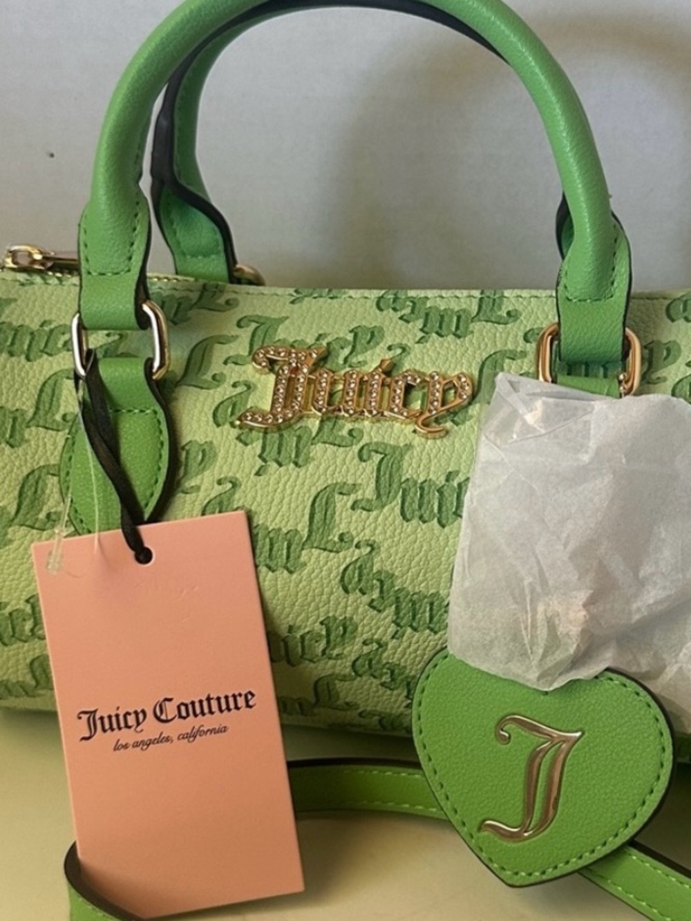 🔴 Juicy Couture Mint Green Logo Barrel Satchel with Heart Charm! HTF! Rare! 🔥 - Picture 4 of 14